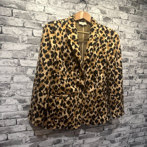 EUC LOFT Leopard One Button Blazer Jacket Women's Size Medium Petite - Picture 2 of 11